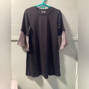 Luxology Black Mini Dress with Plaid Sleeves